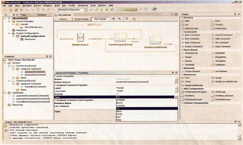 O ambiente completo do NetBeans com o Mobility Pack, com o fluxo de navegação já finalizado